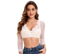 Goxozzy Women's Dirndl Blouse, Lace Dirndl Blouse, Dirndl Blouse, Dirndl Blouse Lace, Classic Dirndl Blouse with V-Neck., White-3/4 Sleeve, 12