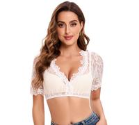 Goxozzy Women's Dirndl Blouse, Lace Dirndl Blouse, Dirndl Blouse, Dirndl Blouse Lace, Classic Dirndl Blouse with V-Neck., White-Half-Sleeved, 10