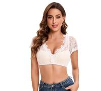Goxozzy Women's Dirndl Blouse, Lace Dirndl Blouse, Dirndl Blouse, Dirndl Blouse Lace, Classic Dirndl Blouse with V-Neck., White Short-Sleeved, 8