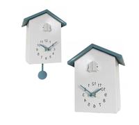 GOXQIT 2 Pcs Cuckoo Wall Clock Birdhouse Decorative Hanging, Natural Bird Voices Telling Time Pendulum Clocks Art Decor For Living Room(Red)