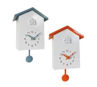 GOXQIT 2 Pcs Cuckoo Wall Clock Birdhouse Decorative Hanging, Natural Bird Voices Telling Time Pendulum Clocks Art Decor For Living Room(Orange+blue)