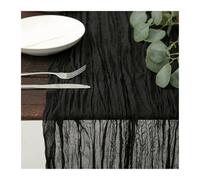 GOXQIT 4pcs Gauze Tablecloth Knit Cloth Table Runner Wedding Birthday Party Banquet Decoration Gauze Fabric Voile Table Cloth Twist Table Cover for Weddings(Black,90x400CM)
