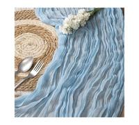 GOXQIT 4pcs Gauze Tablecloth Knit Cloth Table Runner Wedding Birthday Party Banquet Decoration Gauze Fabric Voile Table Cloth Twist Table Cover for Weddings(Blue,90x400CM)