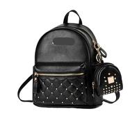 GOXQIT Rivet Daypack Rivet Design Pu Leather Backpack Women Casual Double Shoulder Bags Female Outdoor Travel Bag Totes(Black)