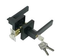 GOXQIT Simple Aluminum Alloy Heavy-Duty Square Door Handle with Lock Indoor Room with for Doors(Black)