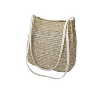 GOXQIT Straw Bag Women's Straw Woven Handbag Large Rattan Beach Bag For Summer Small Beach Handbag for Daily Use(White)