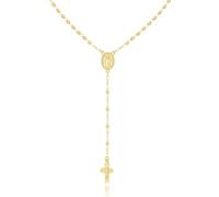 Goxygen Virgin Mary Necklace for Women - 14K Gold Plated Rosary Bead Cross Necklace, Adjustable Gold Y Chain Crucifix Necklace, Religious Catholic Prayer Beads Jewelry for Women