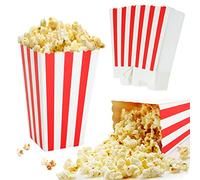 GOYADA 100 PCS Popcorn Boxes, 7x5x11.5cm Small Reusable Popcorn Bucket Favor Boxes, Classic Red and White Striped Cardboard Popcorn Boxes for Movie Night, Party, Birthday, Gifts, Wedding