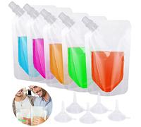 GOYADA 100PCS Drink Pouches for Festivals, 250ml/8.8oz Plastic Drink Bags with Funnels, Reusable Drink Pouches Bags Clear Refillable Juice Pouch with Spout for Picnic Festivals Party Travel Camping