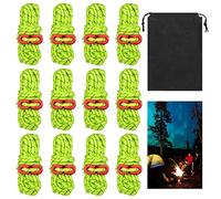 GOYADA 12PCS 5mm Tent Guy Ropes, 16ft/5m Reflective Tent Cord Windproof, Luminous Guy Line Nylon Rope with Aluminum Adjuster for Camping, Hiking, Awning, Tarp Tents, Backpacking (Green)