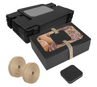 GOYADA 24 Pack Cookie Box With Window, 22x15x7cm Black Brownie Box, Cards and Twine for Packaging Chocolate Strawberries, Donuts, Cookies, Muffins