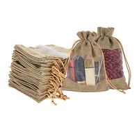 GOYADA 30 Small Hessian Bags, 5x7inch Burlap Bags with Window, Jute Jewellery Pouches for Gift Favours, Wedding Birthday Party