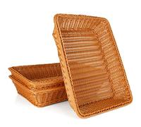 GOYADA 3PCS Rectangular Dark Brown Polypropylene Woven Baskets, 40x30x8cm Handmade Wicker Storage Baskets for Kitchen, Dining Room, Decoration
