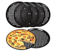 Goyada 6-Pack 12-Inch Carbon Steel Non-Stick Pizza Trays - Round, Perforated Dough Tray Pans for Baking & Roasting
