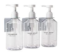 GOYISEE 3-Chamber Shampoo & Conditioner Dispenser - Wall-Mounted Soap Dispenser Plastic Bottles with 4CC Pumps, No Drill Installation, Refillable for Bathroom, RV, Commercial Use