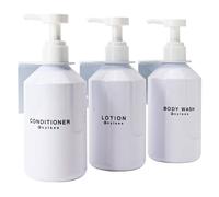 GOYISEE 3-Chamber Shampoo & Conditioner Dispenser - Wall-Mounted Soap Dispenser Plastic Bottles with 4CC Pumps, No Drill Installation, Refillable for Bathroom, RV, Commercial Use