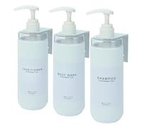 Goyisee e Shampoo and Conditioner Dispenser Set, 3 Plastic Bottles with Wall Brackets, Shower Soap Dispenser (White-3B3W-PZP)