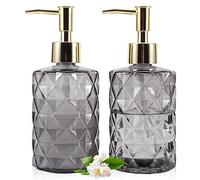 GOYISEE Glass Soap Dispenser - 2 Pack,12 Oz Diamond Design Glass Refillable Hand Soap Dispensers,Mouthwash & Lotion Dispensers for Kitchen, Bathroom (Gray)