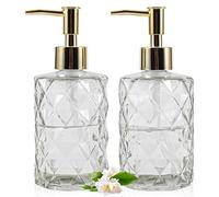 GOYISEE Glass Soap Dispenser - 2 Pack,12 Oz Diamond Design Glass Refillable Hand Soap Dispensers,Mouthwash & Lotion Dispensers for Kitchen, Bathroom (Clear)