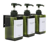 GOYISEE Plastic Refillable Hand Soap Dispenser Modern Square Pump Bottle for Bathroom Vanities or Kitchen Sink, Countertops - 3 Packs with Waterproof Label (3B3W-Green)