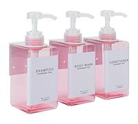 GOYISEE Refillable Shampoo and Conditioner Bottles for Shower Wall,Shampoo and Conditioner Dispenser with Pump No Drill (3 Bottles 3 Wall Mounts-Pink)