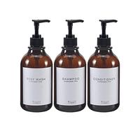 GOYISEE Shampoo and Conditioner Dispenser for Shower Wall 3 Chamber,Refillable Shampoo and Conditioner Bottles with Waterproof Labels,Soap Dispenser with Pumps (3 Bottles-Brown)