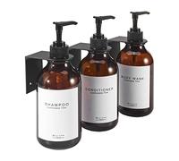 GOYISEE Shampoo and Conditioner Dispenser for Shower Wall 3 Chamber,Refillable Shampoo and Conditioner Bottles with Waterproof Labels,Soap Dispenser with Pumps (3 Bottles 3 Wall Mounts-Brown)