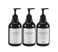 GOYISEE Shampoo and Conditioner Dispenser for Shower Wall 3 Chamber,Refillable Shampoo and Conditioner Bottles with Waterproof Labels,Soap Dispenser with Pumps (3 Bottles-Black)