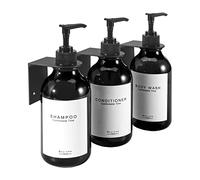 GOYISEE Shampoo and Conditioner Dispenser for Shower Wall 3 Chamber,Refillable Shampoo and Conditioner Bottles with Waterproof Labels,Soap Dispenser with Pumps (3 Bottles 3 Wall Mounts-Black)