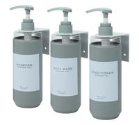 GOYISEE Shampoo and Conditioner Dispenser Set, 3 Plastic Bottles with Wall Mounts, Shower Soap Dispenser (PZP-Gray-3 Bottles 3 Wall Mounts)
