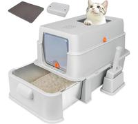 GOYJOY Closed Stainless Steel Cat Litter Tray, Large Foldable Cat Litter Tray with Lid, Hooded Covered Stainless Steel Cat Litter Tray, Easy Cleaning, No Urine Leakage, Deeper Pan, with