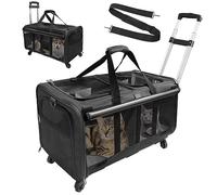 GOYJOY Double-Compartment Pet Rolling Carrier with Wheels for 2 Pets,for Up to 35 LBS,Cat Rolling Carrier for 2 Cats,Super Ventilated Design,Ideal for Traveling/Hiking/Camping