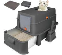 GOYJOY Enclosed Stainless Steel Cat Litter Boxes,Top Entry Large Foldable Litter Box with Lid,Hooded Covered Stainless Steel Cat Litter Box,Easy Cleaning,No Urine Leakage,Deeper Pan,with Litter Mat