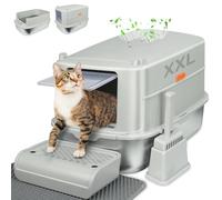 GOYJOY Stainless Steel Cat Litter Box with Lid,XL Enclosed Metal Cat Litter Box,Covered Removable Stainless Steel Cat Litter Box,with Litter Scoop & Foot Pedal & Litter Mat,Odor Control,Easy Cleaning