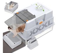 GOYJOY XXL Stainless Steel Litter Box with Lid,XL Enclosed Metal Cat Litter Box for Big Cats,Multiple Cats,with Litter Scoop & Foot Pedal & Litter Mat,Odor Control,Easy Cleaning