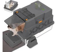 GOYJOY XXXL Stainless Steel Cat Litter Tray with Lid(70x50x40cm),Enclosed Metal Cat Litter Box for Big Cats,Multiple Cats,with Litter Scoop & Foot Pedal & Litter Mat,Odor Control,Easy Cleaning