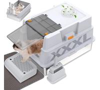 GOYJOY XXXL Stainless Steel Cat Litter Tray with Lid(70x50x40cm),Enclosed Metal Cat Litter Box for Big Cats,Multiple Cats,with Litter Scoop & Foot Pedal & Litter Mat,Odor Control,Easy Cleaning
