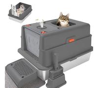 GOYJOY XXXL Stainless Steel Litter Box with Lid,XXXL Enclosed Metal Cat Litter Box for Big Cats,Multiple Cats,with Litter Scoop & Foot Pedal,Odor Control,Easy Cleaning
