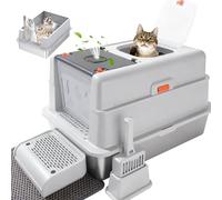 GOYJOY XXXL Stainless Steel Litter Box with Lid,XXXL Enclosed Metal Cat Litter Box for Big Cats,Multiple Cats,with Litter Scoop & Foot Pedal,Odor Control,Easy Cleaning