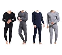 Goyoma Men Winter Fleece Lined 100% Cotton Thermal Long Johns Top Bottom Underwear Set, Dary Gary, Medium