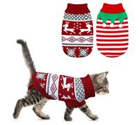 GOYOSWA 2 Pack Cat Christmas Sweater, Winter Knit Cat Sweaters Warm Coat Clothes Reindeer Snowflake Elf Christmas Sweater Outfit for Cats Kitten Puppy S