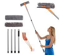 GOYOXOKY 5.5Ft/1.7M Window Squeegee Cleaner Tool Kit with 4 Pole Long Handle, Glass Cleaner Brush with Silicon Squeegee and Microfiber Cloth, High Window Cleaning Equipment for Wall, Car Glass, Mirror