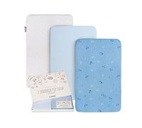 GOYSILA 3-Piece Set: 2 Fitted Sheets & 1 Mattress Topper (Cotton, Crib, Blue, Hypoallergenic), Compatible with Next2me, Kinderkraft One, Brevi Nanna Oh & more, OEKO-TEX Certified