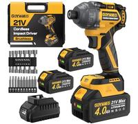 GoYwato 21V Cordless Impact Driver - 1/4" Hex Chuck Power Impact Drivers w/Brushless Motor & 2 x 4.0Ah Battery & Carry Case & Sockets & Screwdriver Bits - Impac Driver for Home Repair DIY Projects