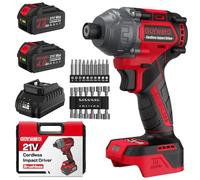 GoYwato Cordless Impact Driver 21V - 1/4" Hex Chuck Brushless Power Impact Drivers w/ 2x4.0Ah Battery & Carry Case & Sockets & Screwdriver Bits, Battery Impac Driver for Home Repair DIY Projects (Red)