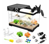 GOZILLA Mini Turtle Tank Kit with Lamp, Upgrade PC Turtle Tank Starter Kit with Adjustable Lamp,Reptile Habitat with Lid,Hanging Platform for Baby Turtles and Hermit Crab.(11.8×7.24×7.1''/Black Kit)