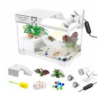 GOZILLA Mini Turtle Tank Kit with Lamp, Upgrade PC Turtle Tank Starter Kit with Adjustable Lamp,Reptile Habitat with Lid,Basking Platform for Baby Turtles and Hermit Crab.(11.8×7.24×7.1''/White Kit)