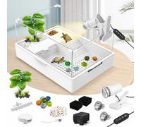 GOZILLA Small Turtle Tank Kit+Water Pump+Lamp, Acrylic Turtle Tank Starter Kit with Adjustable 5W Water Pump and Timing/Dimming Lamp, Multi-Functional Area for Small Turtles(White Kit).