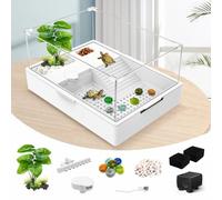 GOZILLA Small Turtle Tank+Water Pump, Acrylic Turtle Tank Starter Kit with Adjustable 5W Water Pump and Two Shower Heads, Multi-Functional Area for Small Turtles(White Tank).