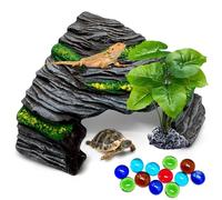 GOZILLA Turtle Basking Platform Kit, Reptile Habitat Hideout, Decorative Resin for Aquarium & Terrarium, Including Artificial Plant and Colored Beads.(Grey-M)